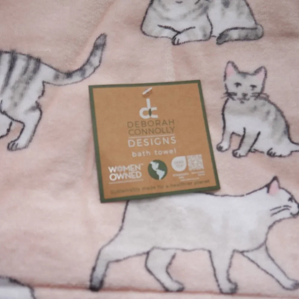 Deborah Connolly 6 PC Bath Towel Set Soft Pink Kitty Cats Kittens Tabby Cat NWT